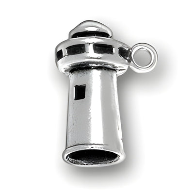 Sterling silver Light House Charm featuring a detailed lighthouse design with a loop for attachment.
