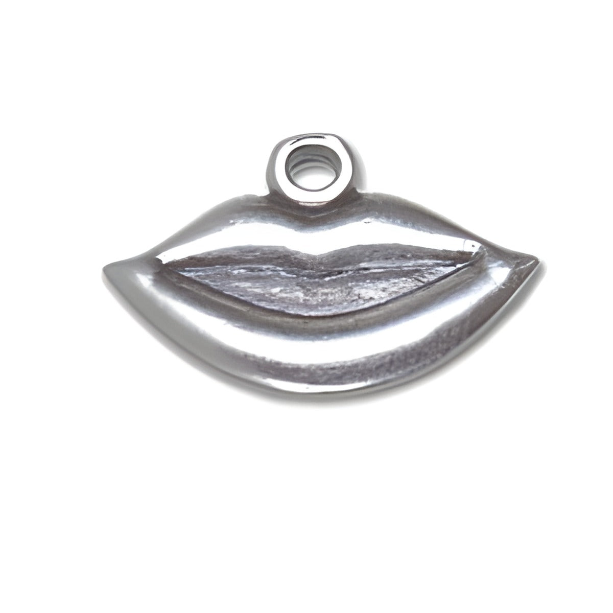 Charm Factory Lips Charm made of silver, featuring a glossy, stylized lip design with detailed texture.