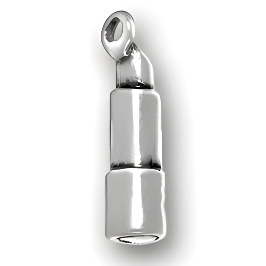 Charm Factory Lipstick Charm, crafted from polished silver-tone metal, resembling a classic lipstick tube.