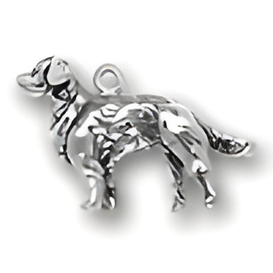 Charm Factory Long-Haired Dog Charm, crafted from silver, featuring detailed design of a standing dog.