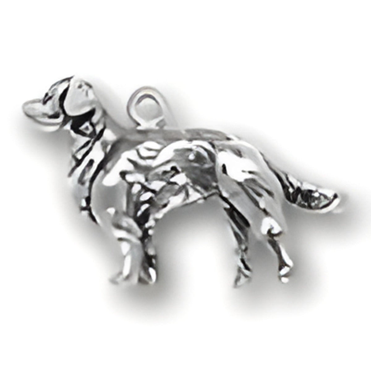 Charm Factory Long-Haired Dog Charm, crafted from silver, featuring detailed design of a standing dog.