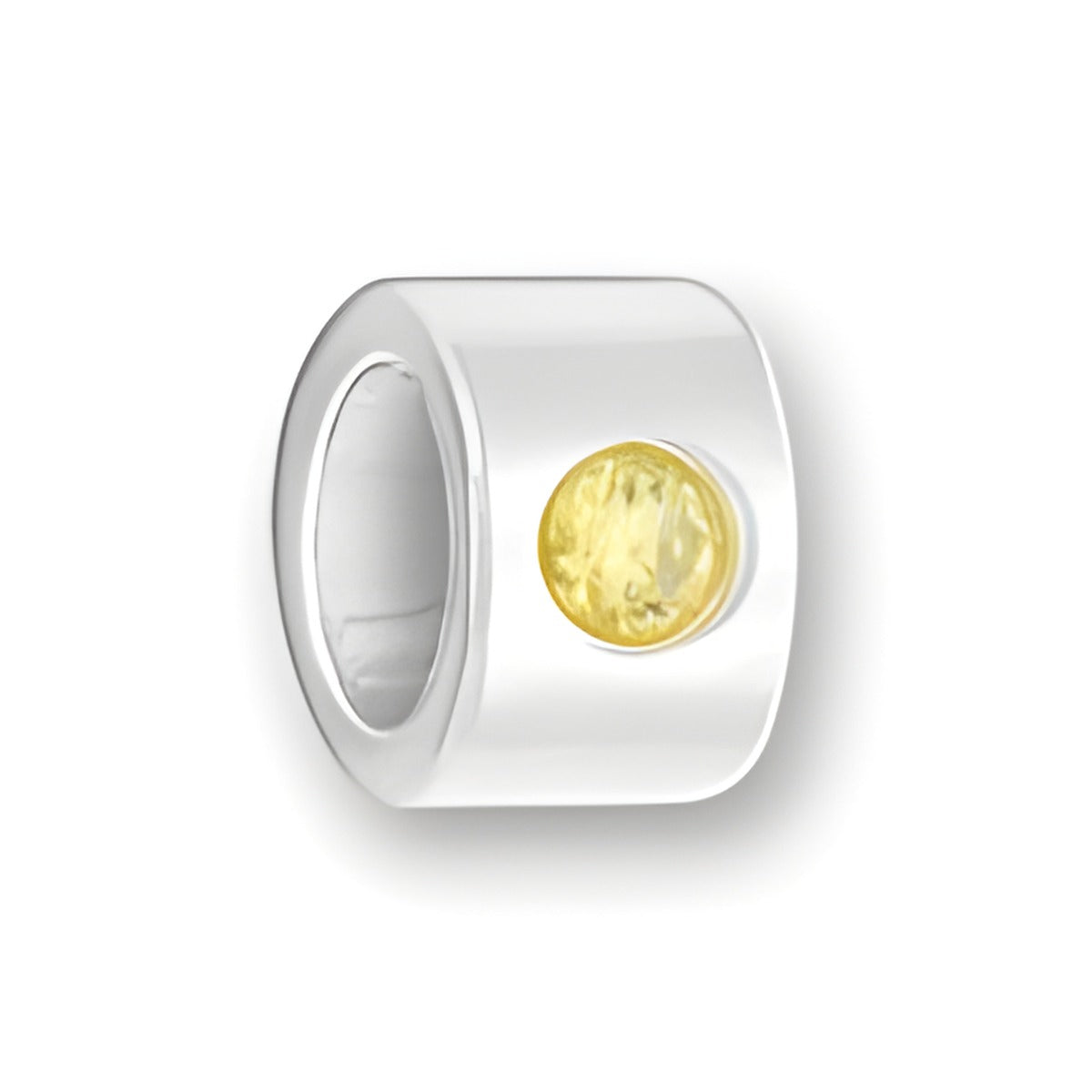 Luv Link Bead in sterling silver featuring a round November Citrine gemstone set in the center.