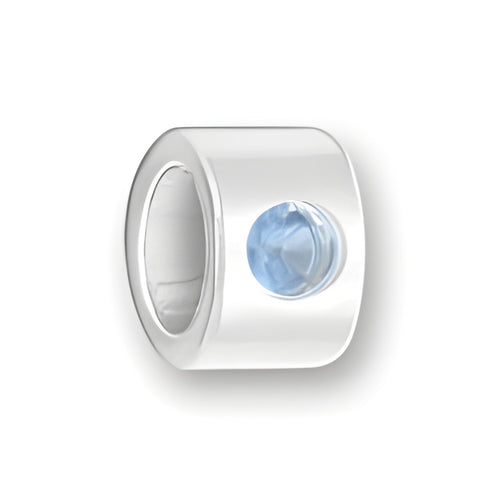 Luv Link Bead in sterling silver featuring a blue zircon stone, showcasing a polished cylindrical design.