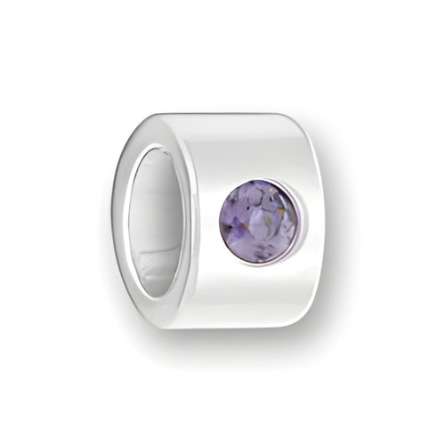 Luv Link Bead in sterling silver featuring a round February Amethyst gemstone set in the side.