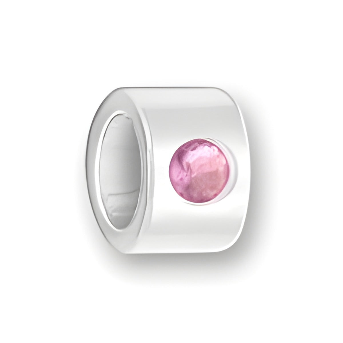 Luv Link Bead in sterling silver featuring a round, faceted June Alexandrite stone in pink.