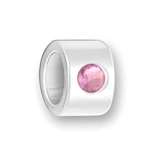 Luv Link Bead in sterling silver featuring a round, faceted June Alexandrite stone in pink.