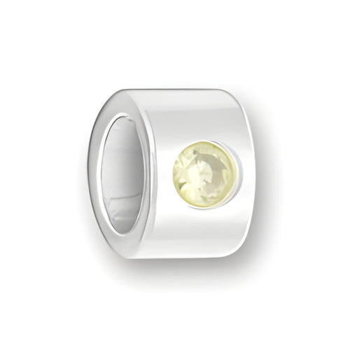Luv Link Bead in sterling silver featuring a round August Peridot gemstone, showcasing a polished finish.