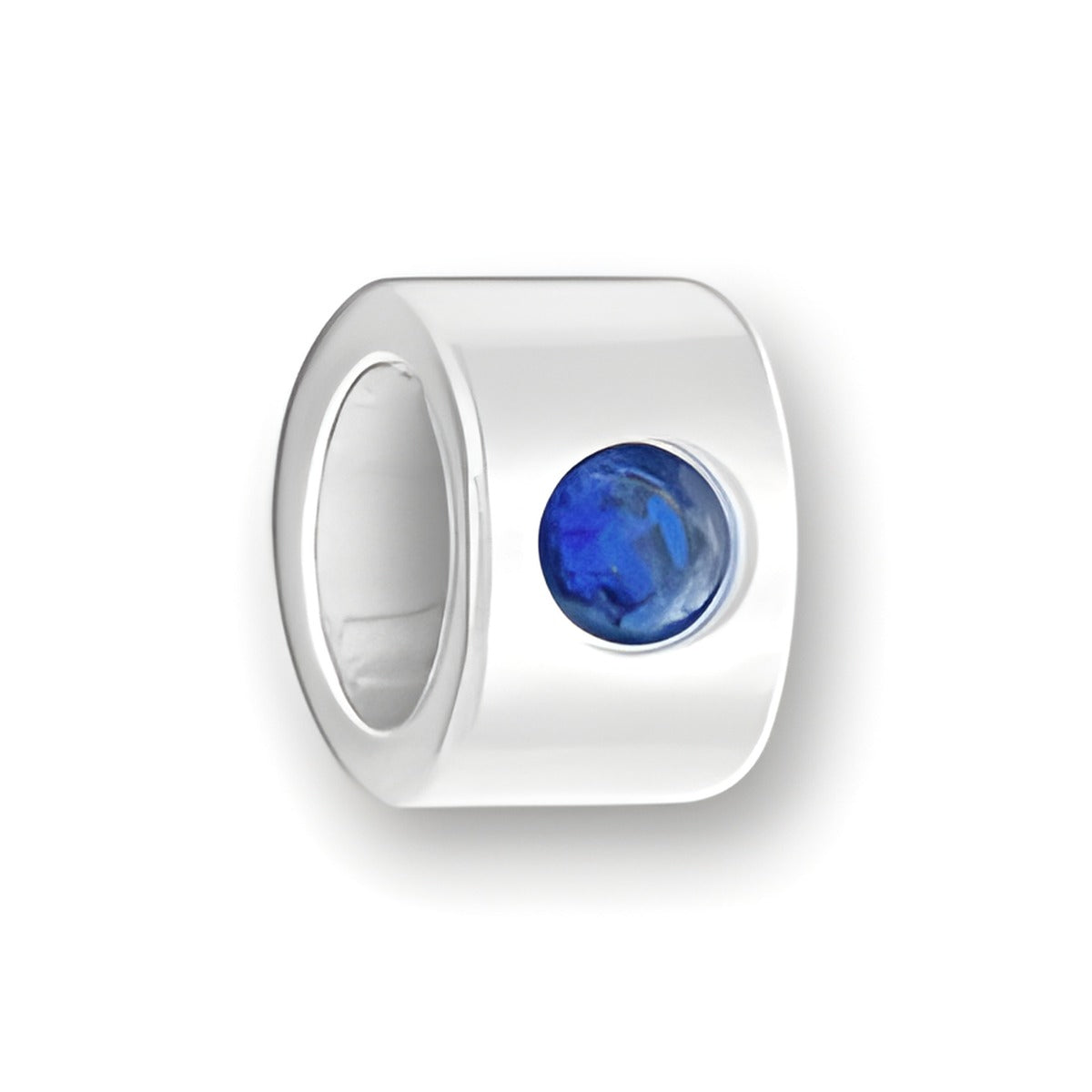Luv Link Bead in sterling silver featuring a blue September Sapphire stone set in a round opening.