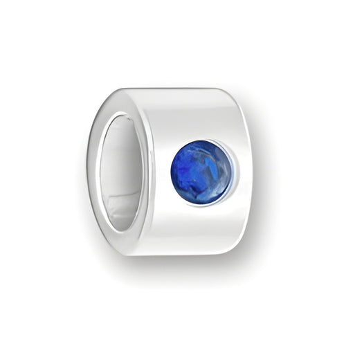 Luv Link Bead in sterling silver featuring a blue September Sapphire stone set in a round opening.