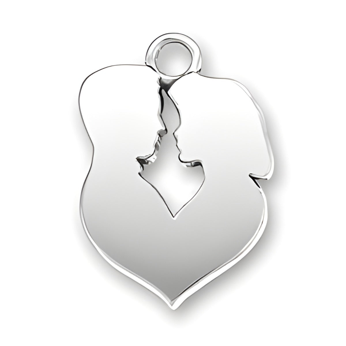 Charm Factory Man and Woman Charm, crafted from polished silver, features silhouettes of a couple in a heart shape.