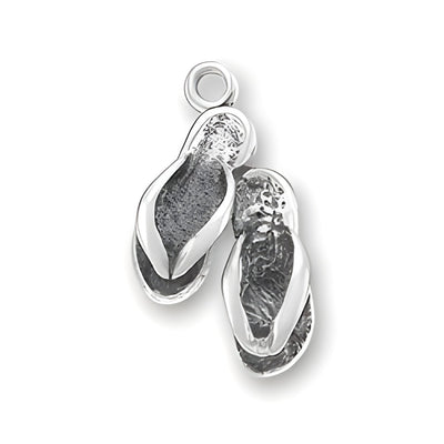 Mini Flip Flop Charm made of sterling silver, featuring detailed design with a loop for attachment.