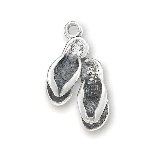 Mini Flip Flop Charm made of sterling silver, featuring detailed design with a loop for attachment.