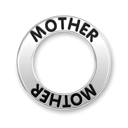 Mother Message Ring made of sterling silver, featuring the word 'MOTHER' in black lettering around the band.