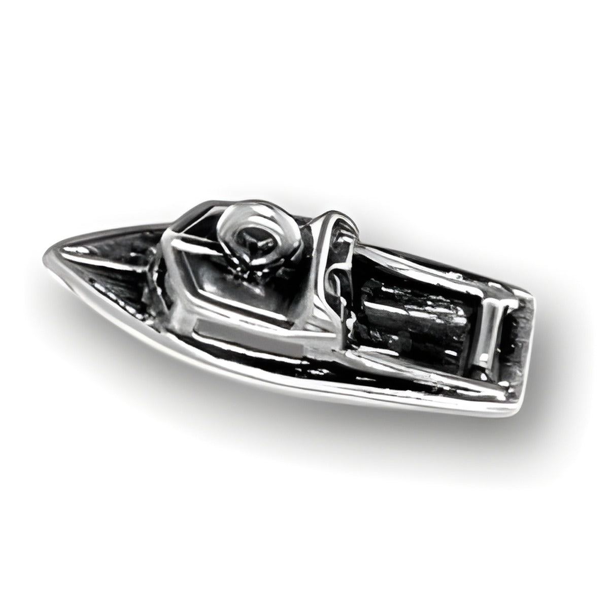 Charm Factory Motor Boat Charm, crafted from silver, featuring detailed design of a sleek motorboat.