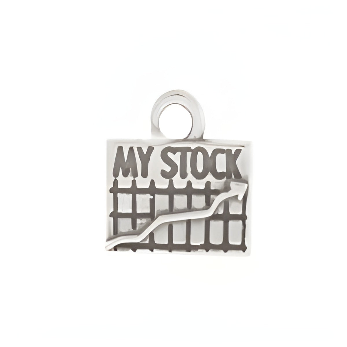 MY STOCK charm made of silver, featuring a stock market graph with an upward trend arrow.
