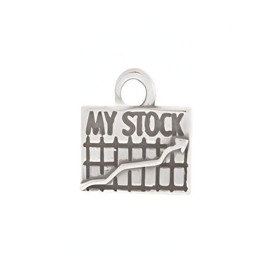 MY STOCK charm made of silver, featuring a stock market graph with an upward trend arrow.
