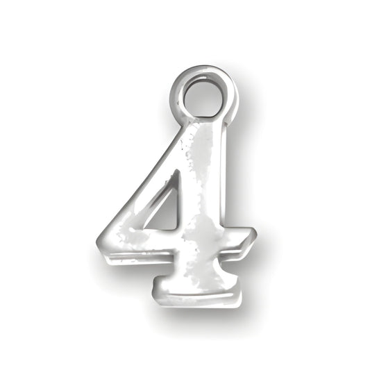 Charm Factory Number 4 Charm made of polished silver metal, featuring a bold, stylized number 4 design.