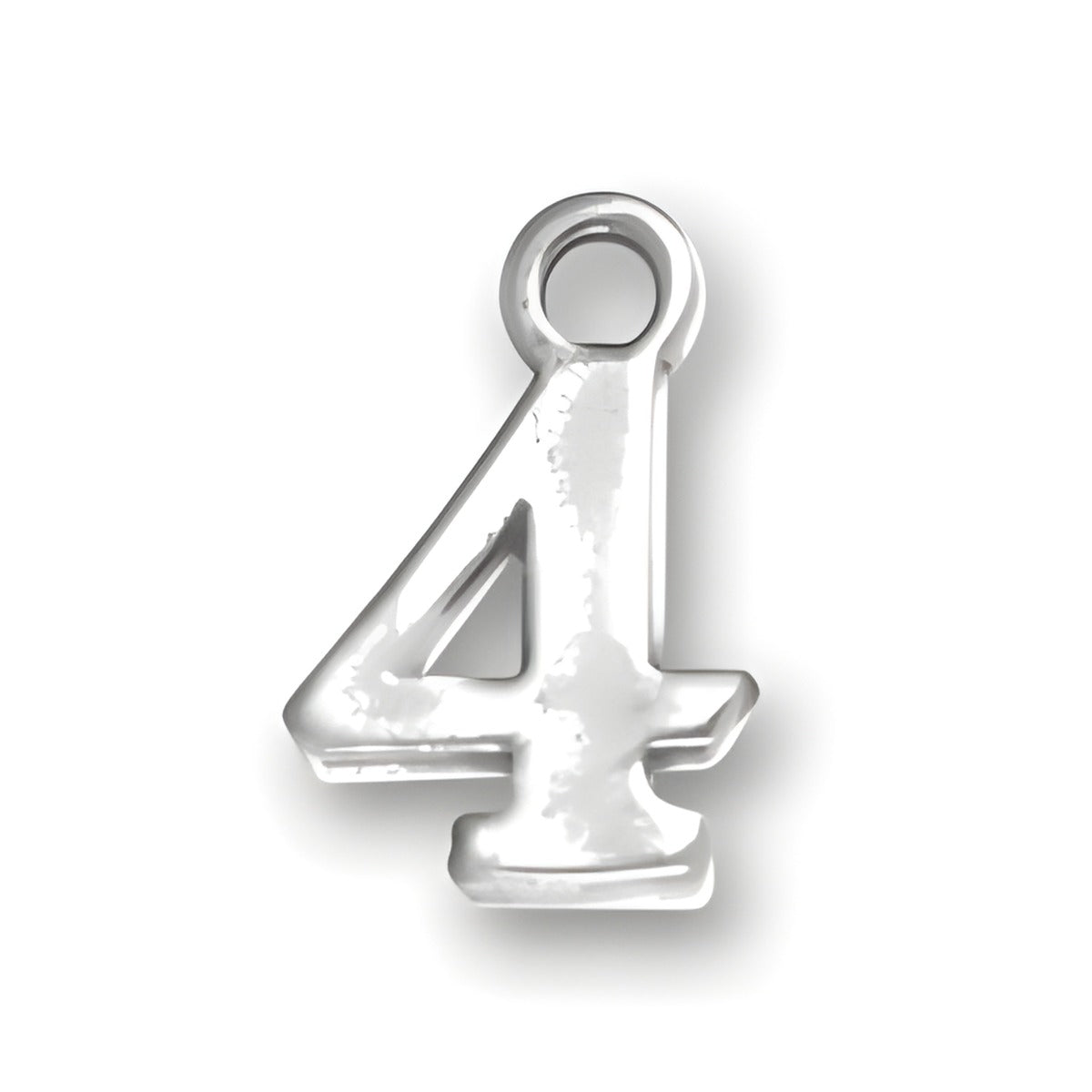 Charm Factory Number 4 Charm made of polished silver metal, featuring a bold, stylized number 4 design.