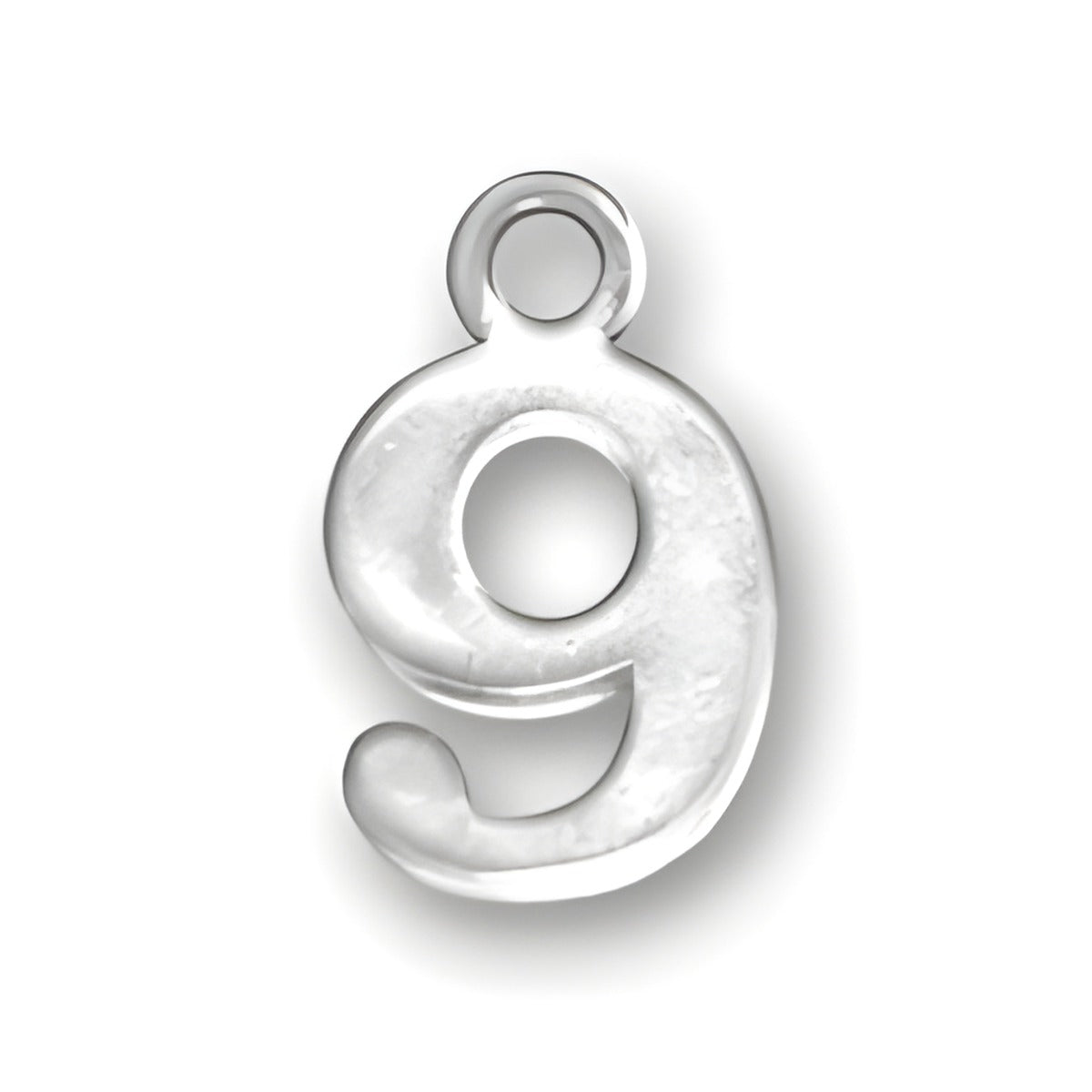 Charm Factory Number 9 Charm made of clear acrylic, featuring a stylized number 9 design with a loop for attachment.