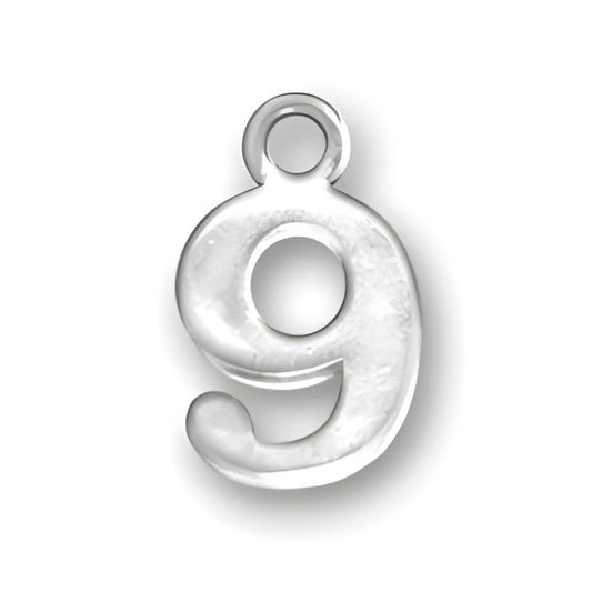 Charm Factory Number 9 Charm made of clear acrylic, featuring a stylized number 9 design with a loop for attachment.