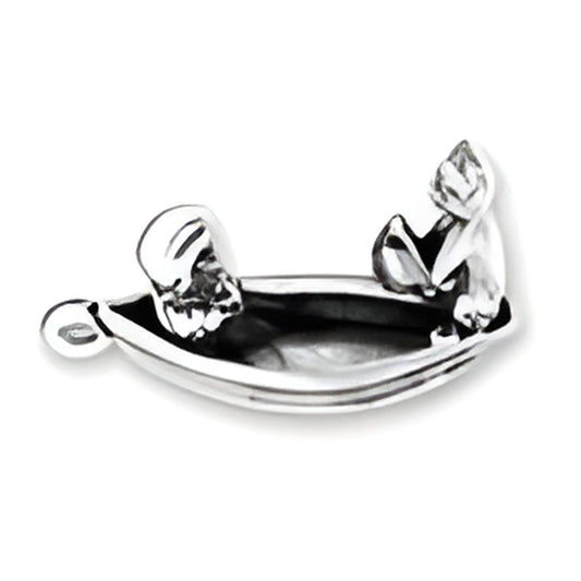 Owl and Pussycat in Boat Charm, sterling silver charm featuring an owl and a cat in a small boat. Alt view.