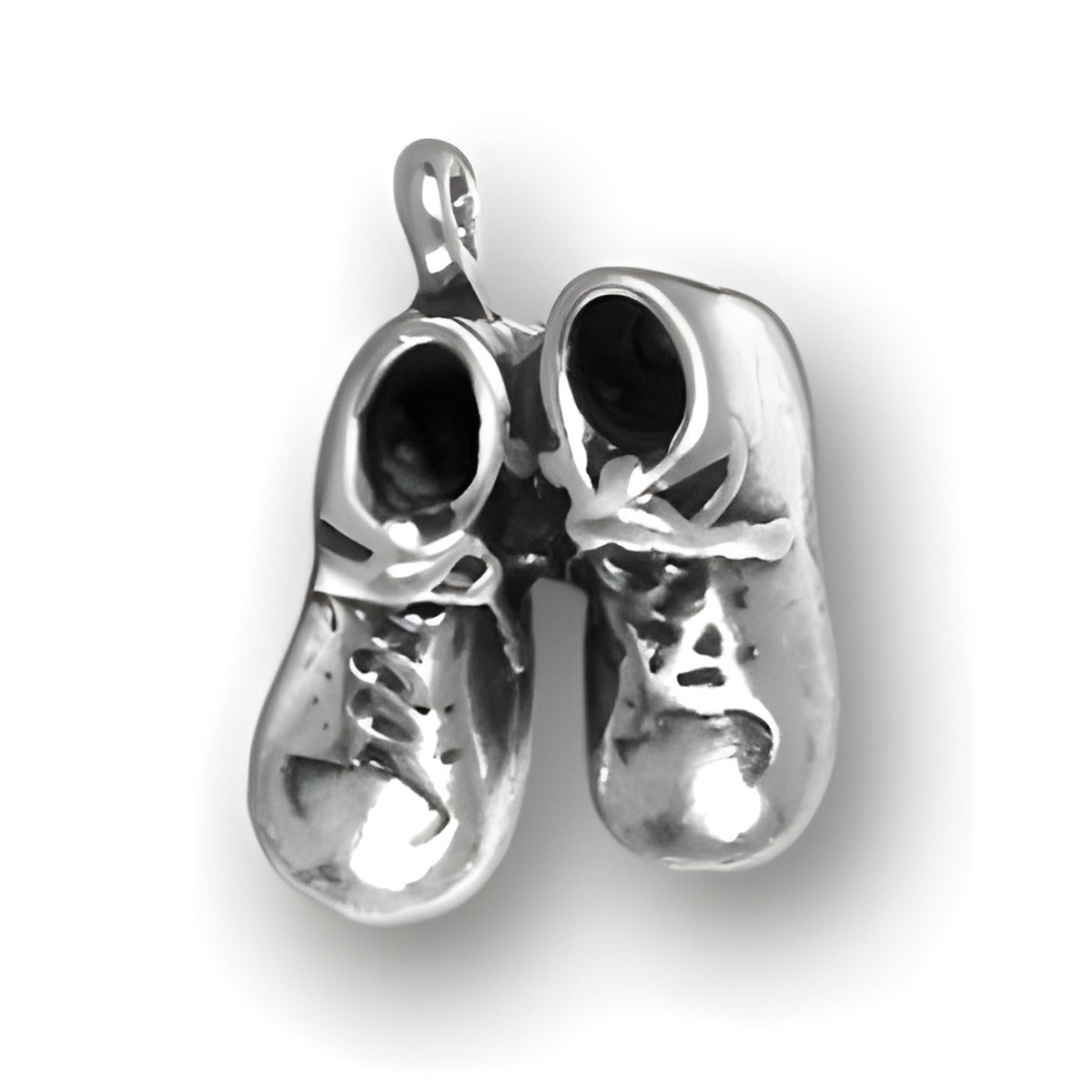 Charm Factory Pair of Baby Shoes Charm, crafted from silver, featuring detailed laces and a polished finish.