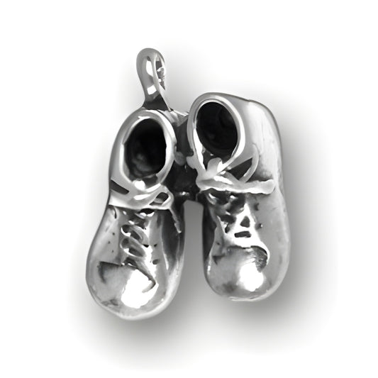 Charm Factory Pair of Baby Shoes Charm, crafted from silver, featuring detailed laces and a polished finish.