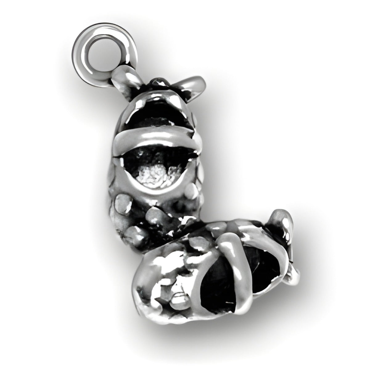 Charm Factory Pair of Mary Janes Charm, crafted from sterling silver, featuring detailed shoe design with an antique finish.