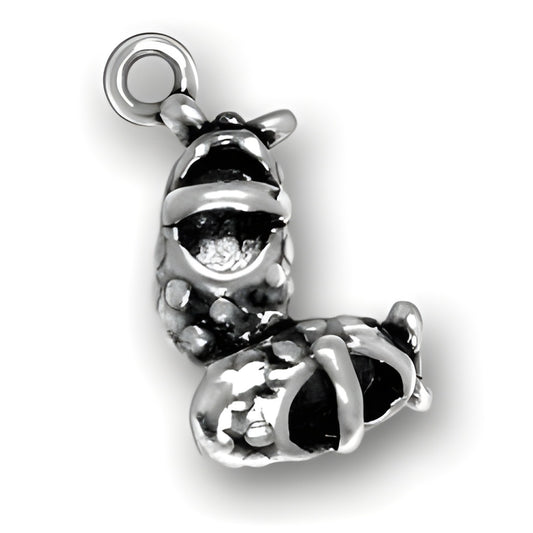 Charm Factory Pair of Mary Janes Charm, crafted from sterling silver, featuring detailed shoe design with an antique finish.