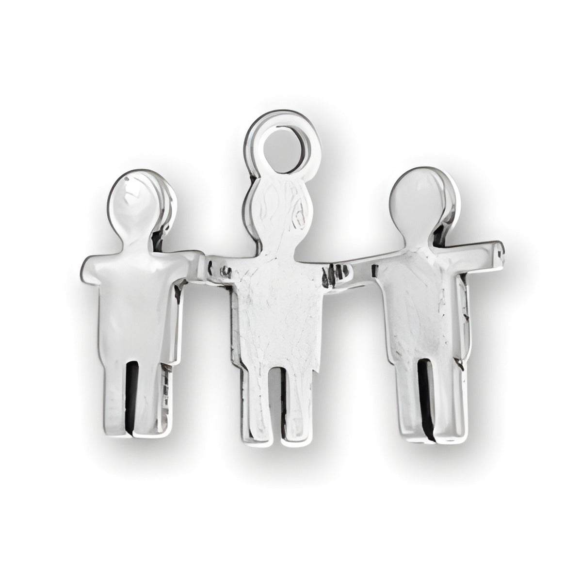 Charm Factory Paper Boy Cutout Charm, made of shiny silver metal, featuring three connected boy figures.