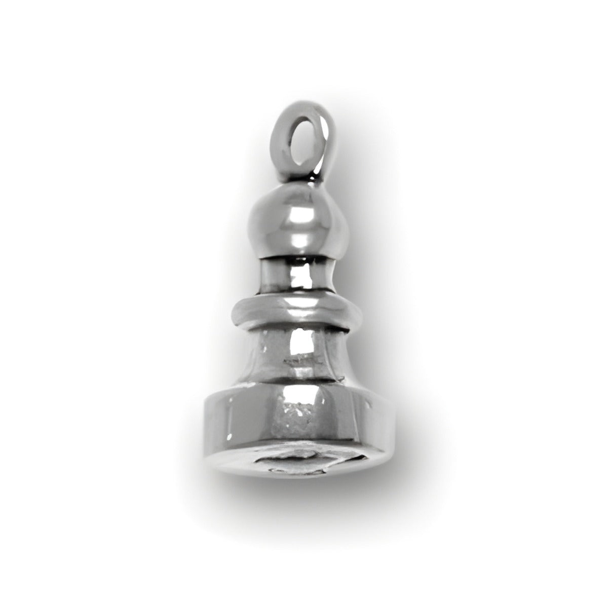 Charm Factory Pawn Chess Piece Charm, crafted from polished metal, features a detailed pawn design with a loop for attachment.