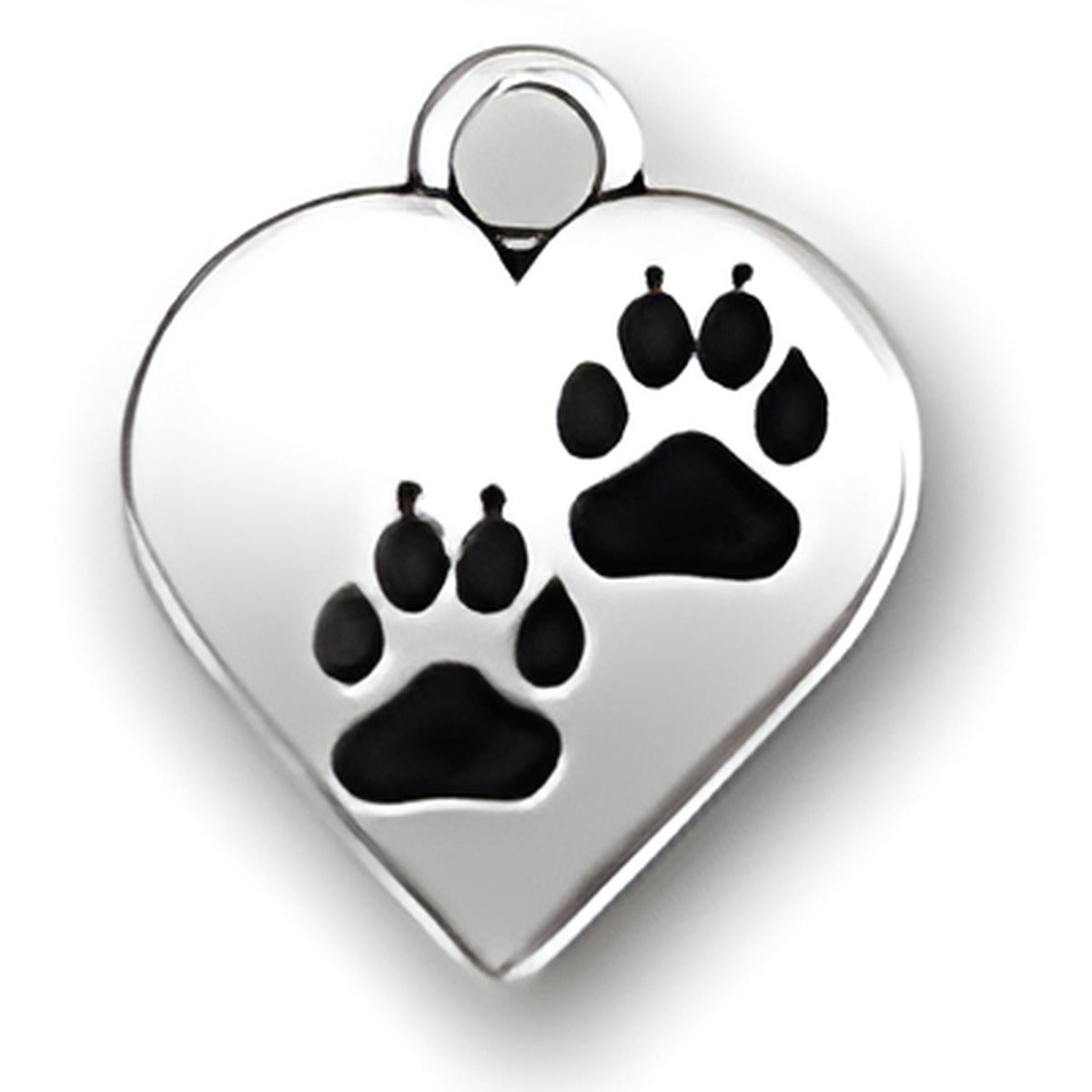 Charm Factory Paws on Heart Charm, made of silver with black paw prints on a heart-shaped design.
