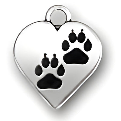 Charm Factory Paws on Heart Charm, made of silver with black paw prints on a heart-shaped design.