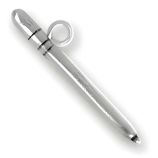 Charm Factory Pencil Charm made of silver-tone metal, designed to resemble a classic pencil with a loop for attachment.