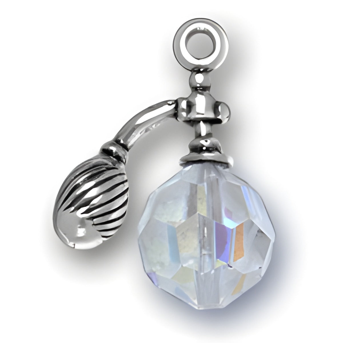 Charm Factory Perfume Bottle Charm made of silver and crystal, featuring a faceted crystal charm and decorative cap.