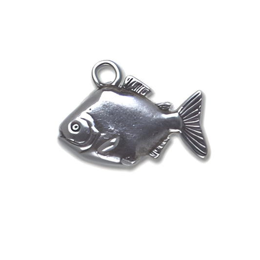 Piranha Charm made of silver-tone metal, featuring detailed fins and a realistic fish design.