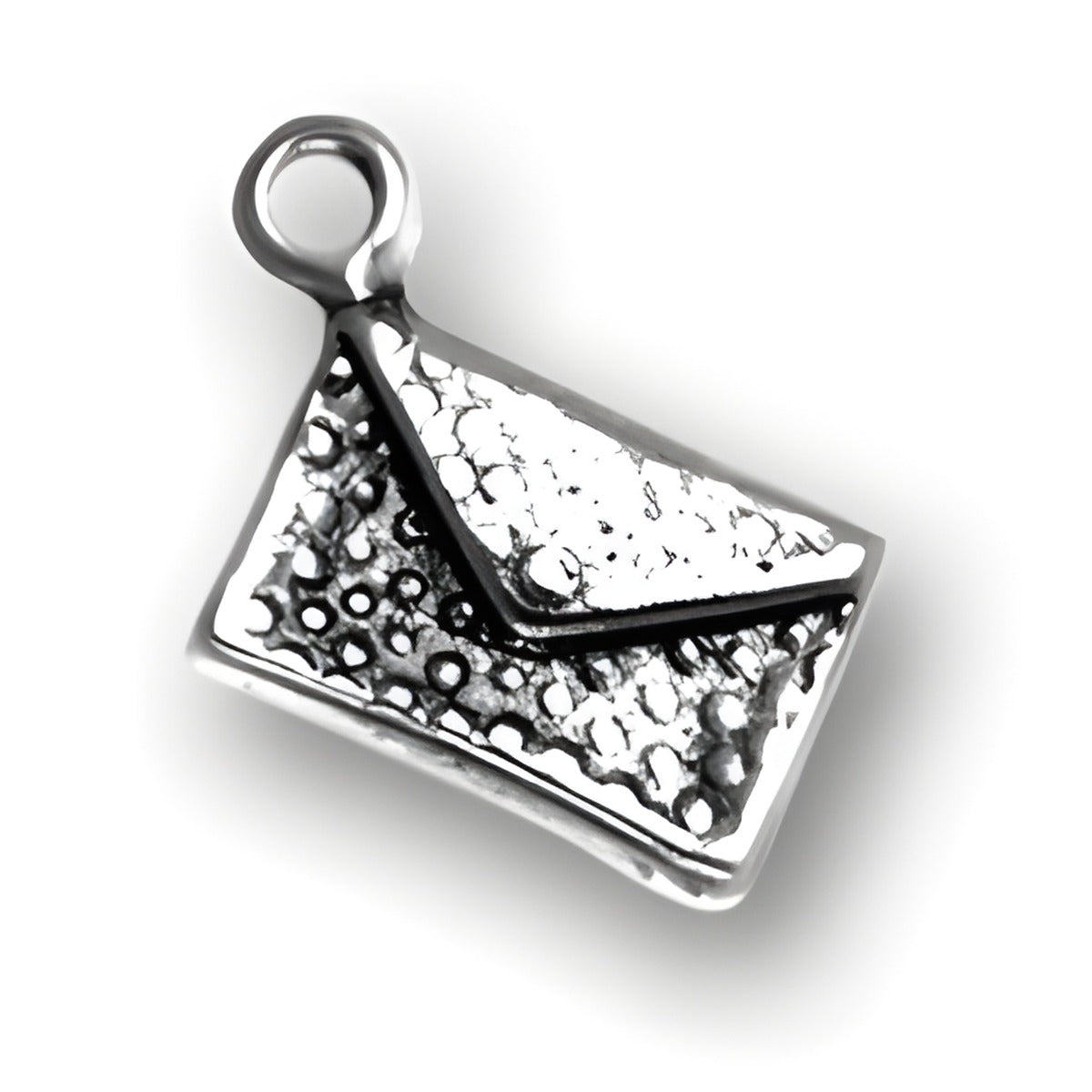 Charm Factory Purse Charm, made of silver-tone metal, features a textured envelope design with a loop for attachment.