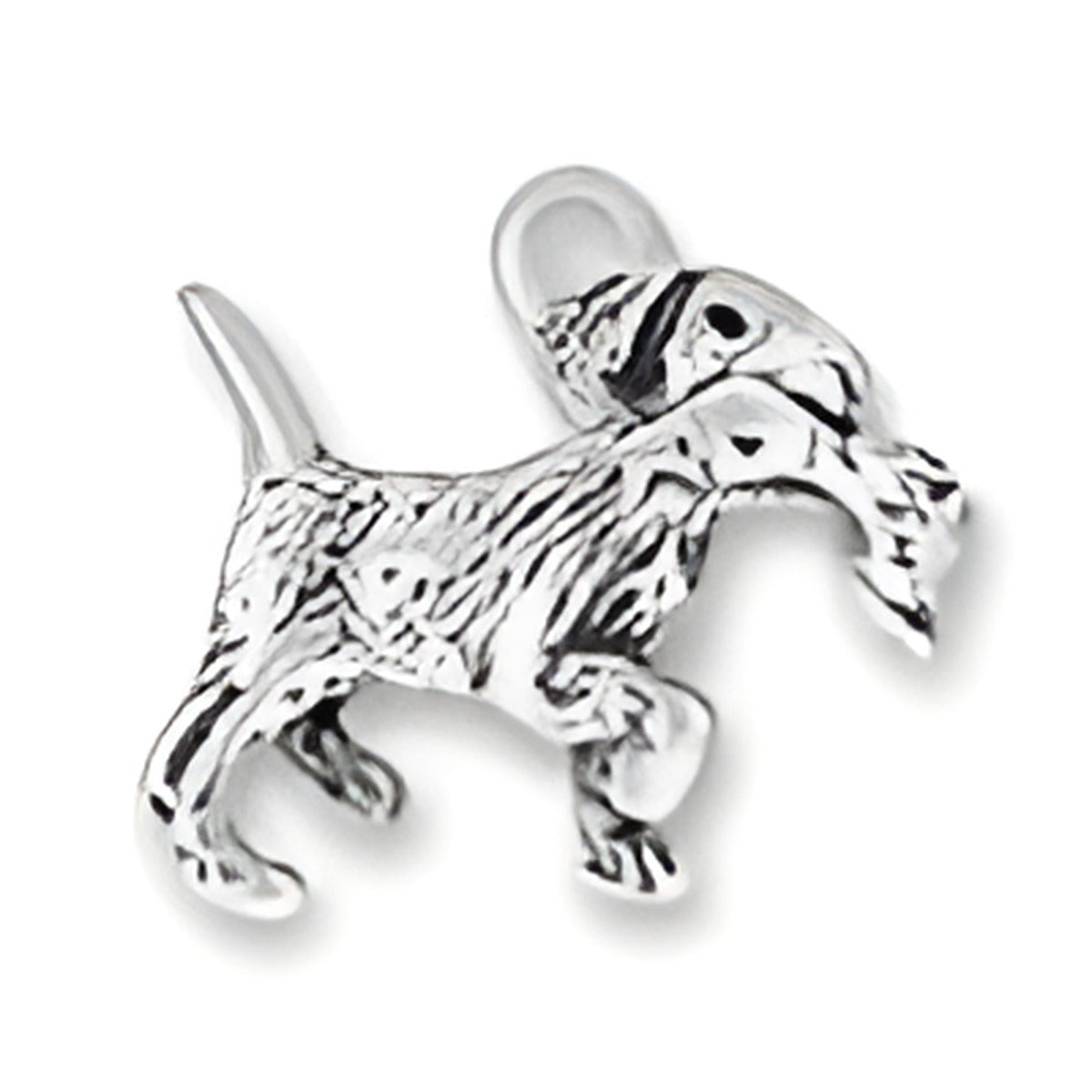 Retriever with Duck Charm, crafted from sterling silver, depicting a detailed retriever holding a duck.