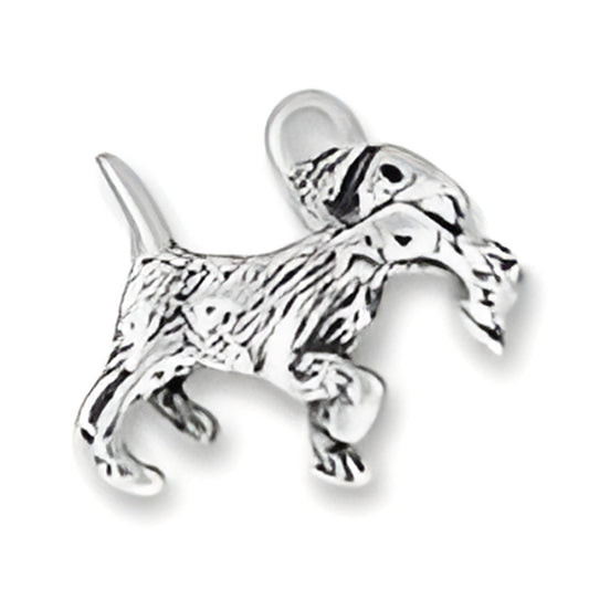 Retriever with Duck Charm, crafted from sterling silver, depicting a detailed retriever holding a duck.