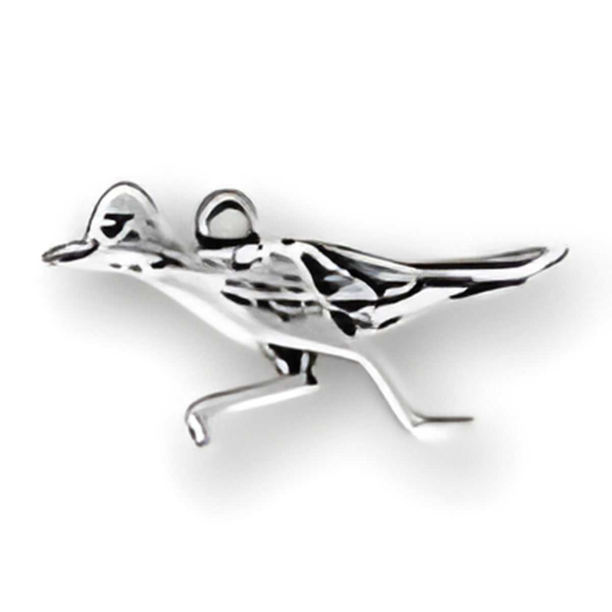 Roadrunner Charm made of sterling silver, featuring a detailed design of a running roadrunner bird. Alt view.