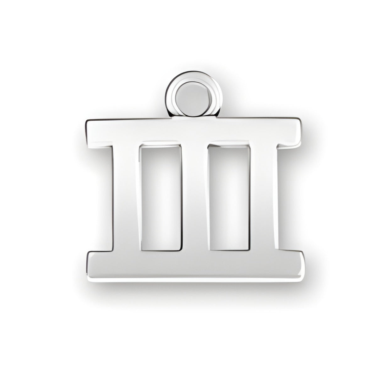 Charm Factory Roman Numeral III Charm made of polished silver, featuring a bold, modern design with a loop for attachment.