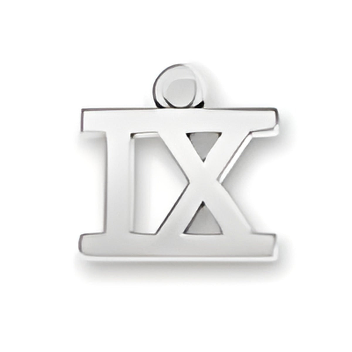 Charm Factory Roman Numeral IX Charm, crafted from polished silver, featuring a sleek and modern design.