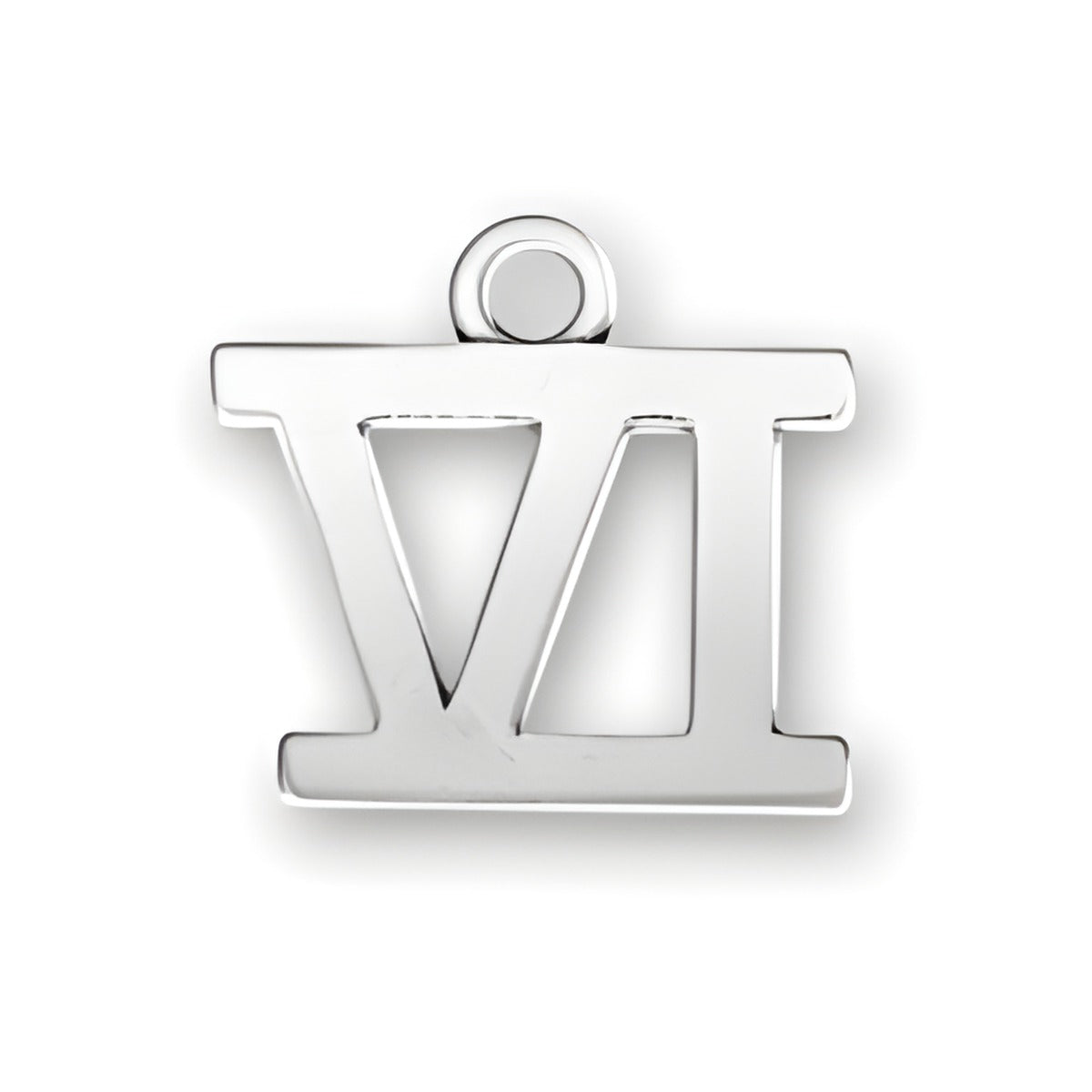Charm Factory Roman Numeral VI Charm made of polished silver, featuring the numeral VI in a bold, modern design.