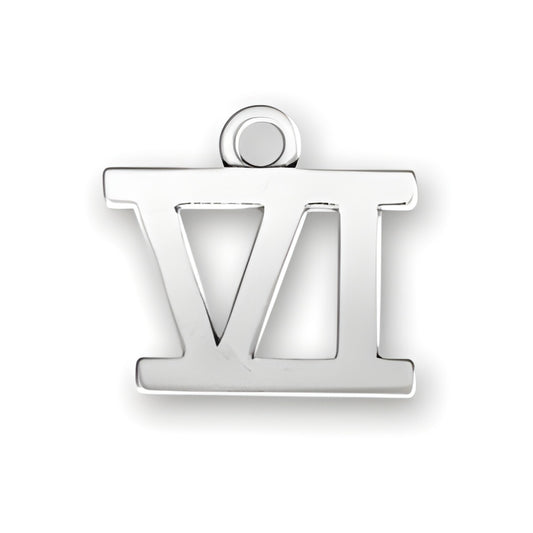 Charm Factory Roman Numeral VI Charm made of polished silver, featuring the numeral VI in a bold, modern design.