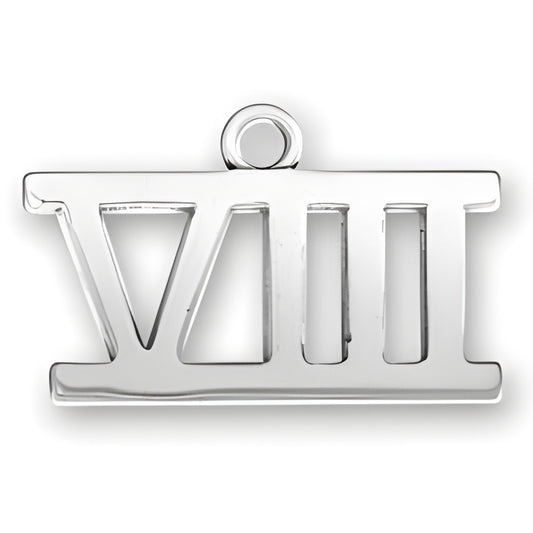 Charm Factory Roman Numeral VIII Charm made of polished silver, featuring a sleek design with cut-out details.