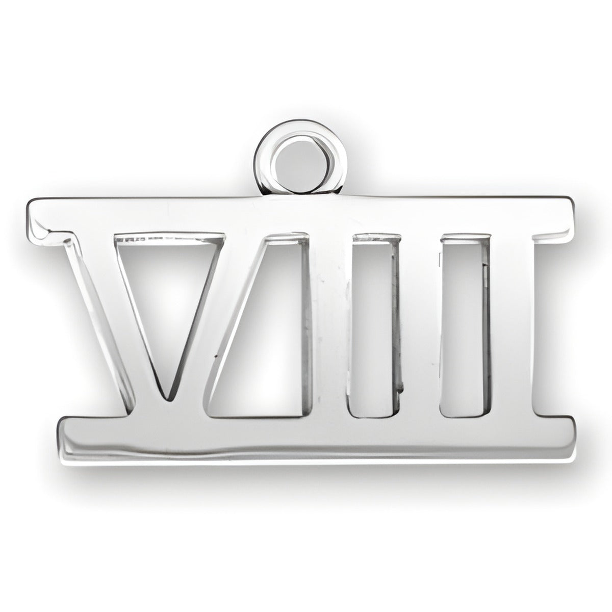 Charm Factory Roman Numeral VIII Charm made of polished silver, featuring a sleek design with cut-out details.