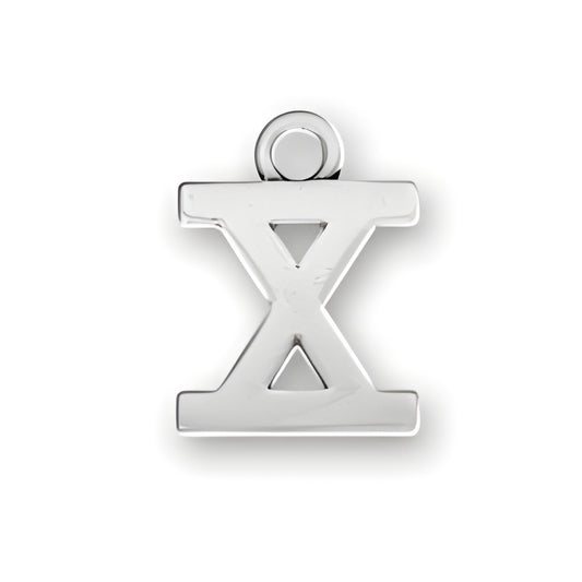 Charm Factory Roman Numeral X Charm made of polished silver, featuring a sleek design with a loop for attachment.