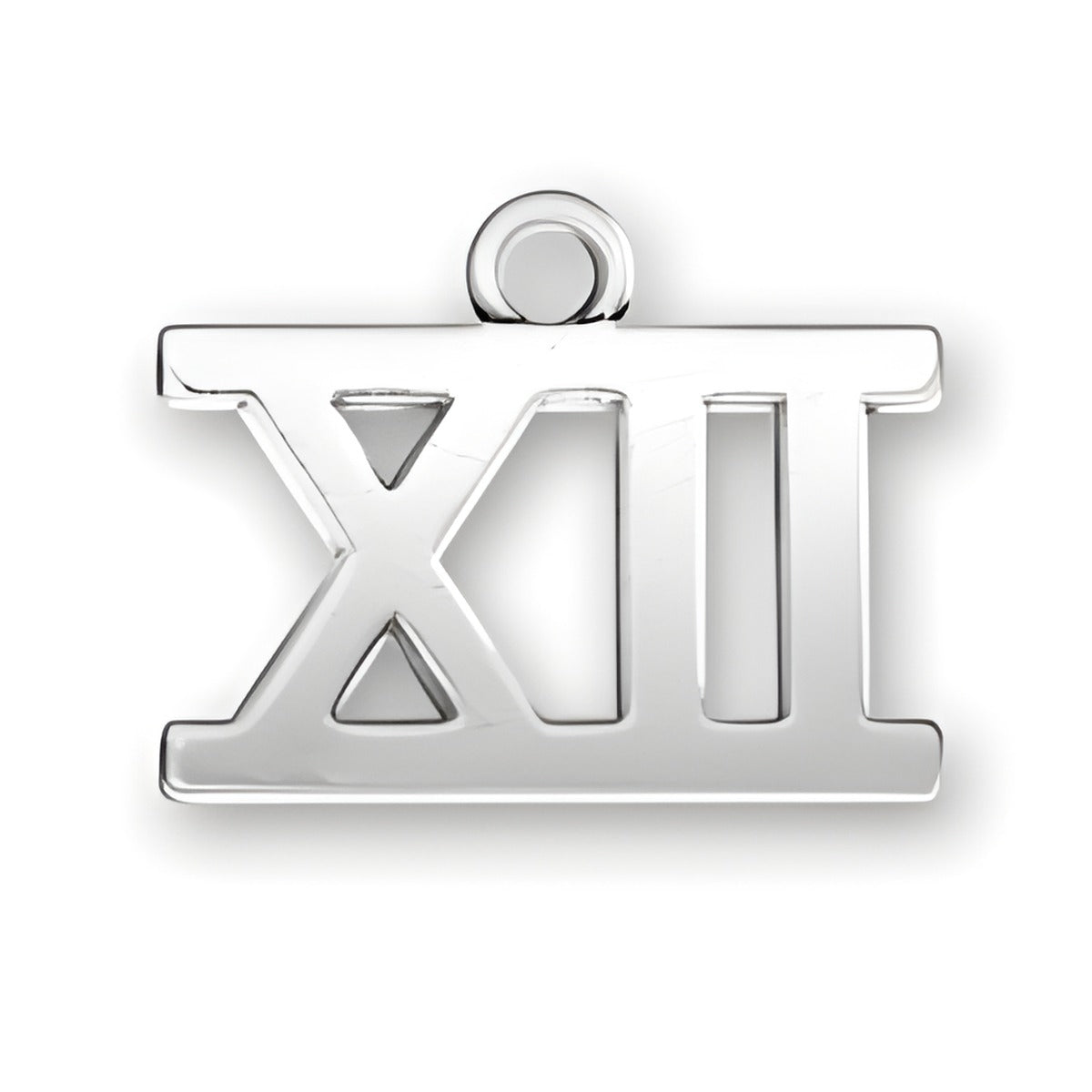 Charm Factory Roman Numeral XII Charm, crafted from polished silver, featuring a bold design with cut-out elements.