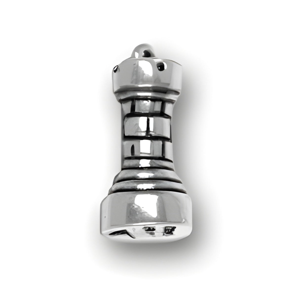Charm Factory Rook Chess Piece Charm, made of polished metal, features detailed design resembling a chess rook.