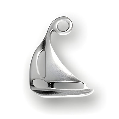 Sailboat Charm made of sterling silver, featuring a stylized sail design with a curled top.